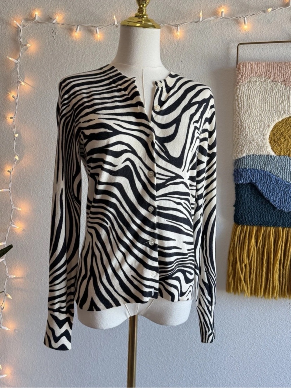 J. Crew Top Women’s Size Small Cardigan Sweater Zebra Print Button Modern Cotton